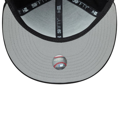 Pictured is this MLB Bats Atlanta Braves 59FIFTY Fitted cap in black. 2