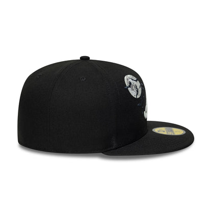 Pictured is this MLB Bats Atlanta Braves 59FIFTY Fitted cap in black. 7