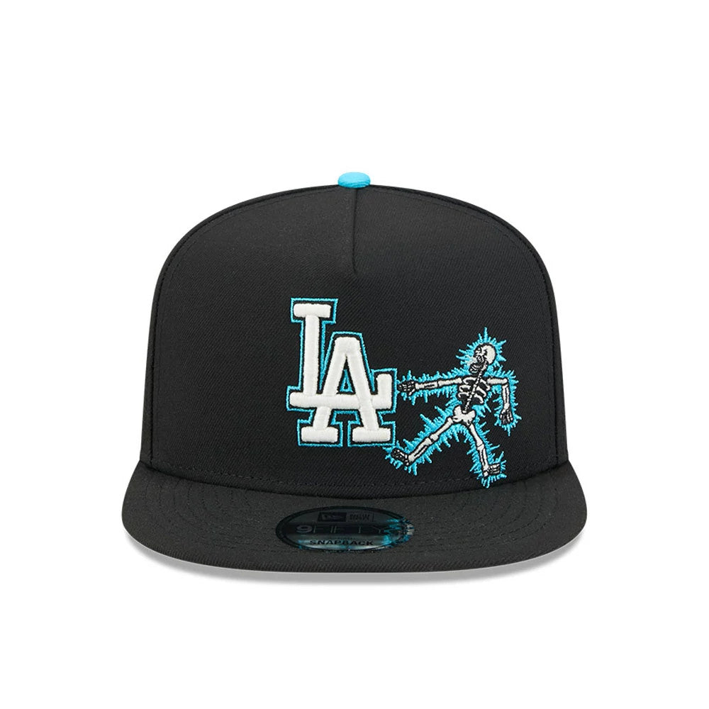 Pictured is this MLB Electrocute LA Dodgers 9FIFTY A-Frame Snapback cap in black. 3