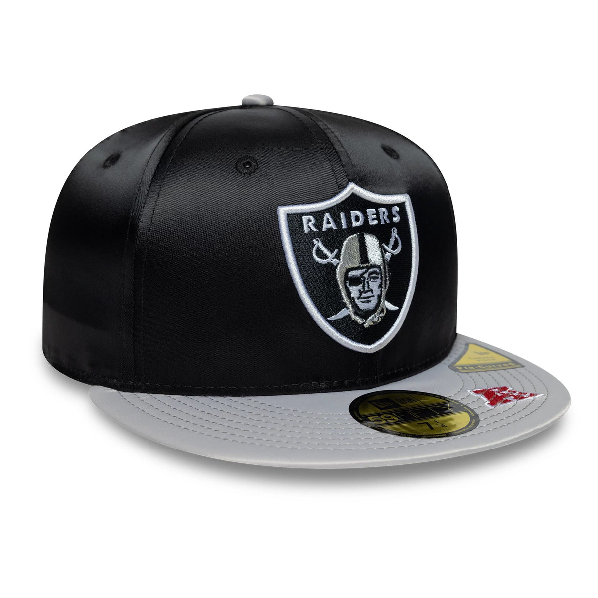 Pictured is this NFL Satin LA Raiders 59FIFTY Fitted cap in black & grey. 4