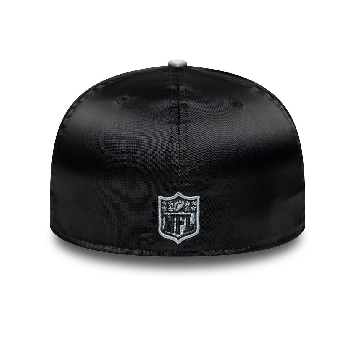 Pictured is this NFL Satin LA Raiders 59FIFTY Fitted cap in black & grey. 7
