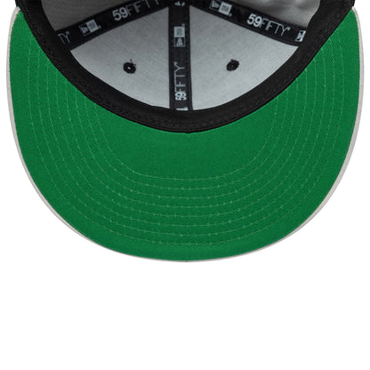Pictured is this NFL Satin LA Raiders 59FIFTY Fitted cap in black & grey. 2