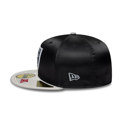 Pictured is this NFL Satin LA Raiders 59FIFTY Fitted cap in black & grey. 5