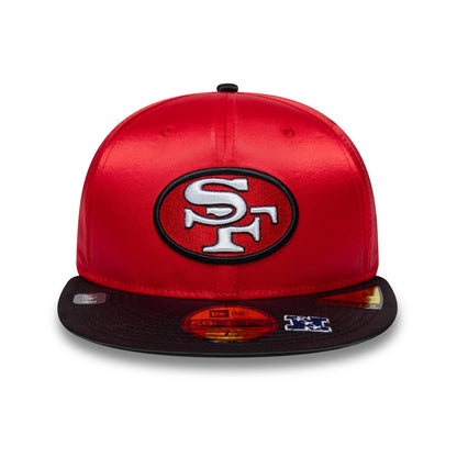 Pictured is this NFL Satin San Francisco 49ers 59FIFTY Fitted cap in red & black. 3