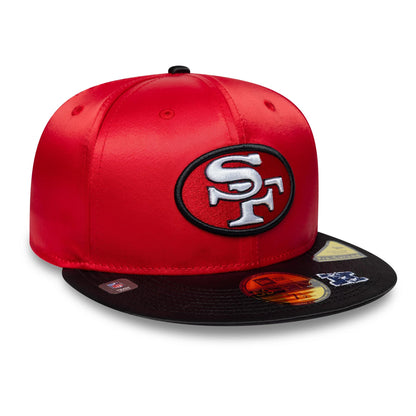Pictured is this NFL Satin San Francisco 49ers 59FIFTY Fitted cap in red & black. 4