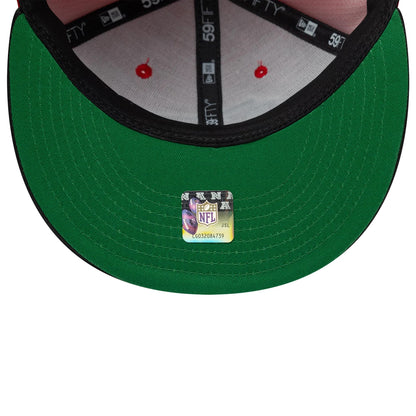 Pictured is this NFL Satin Kansas City Chiefs 59FIFTY Fitted cap in red & black. 2