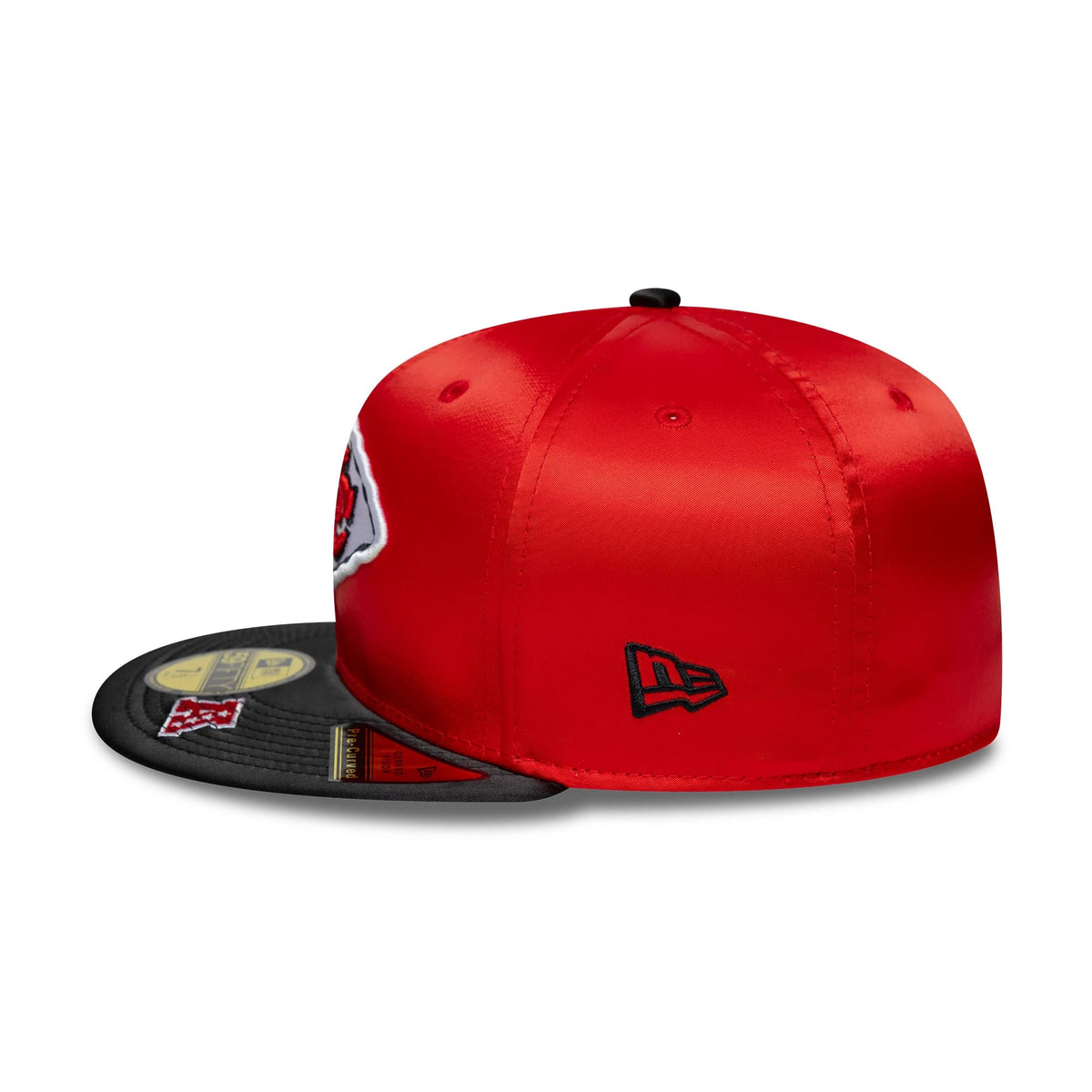 Pictured is this NFL Satin Kansas City Chiefs 59FIFTY Fitted cap in red & black. 6