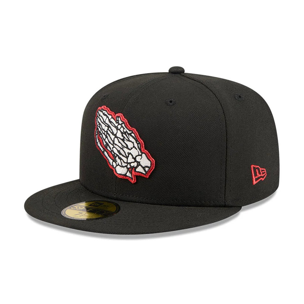 Pictured is this New Era Praying Skeleton 59FIFTY Fitted cap in black. 1