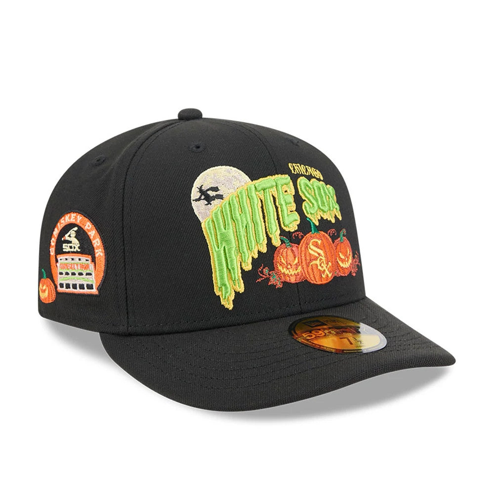 Pictured is this MLB Pumpkin Patch Chicago White Sox 59FIFTY Fitted cap in black. 1