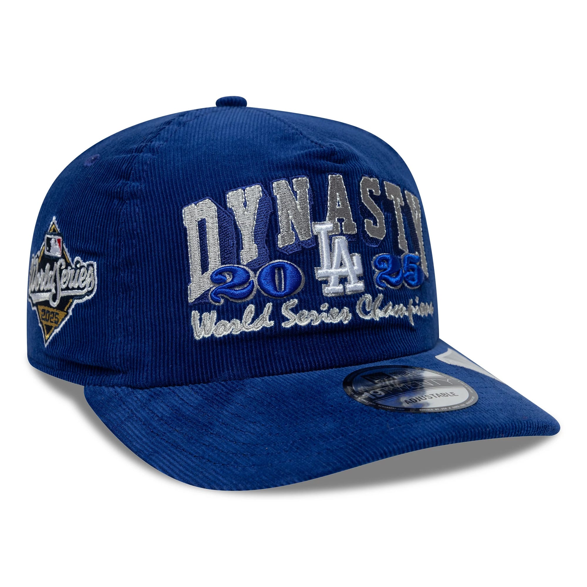 Pictured is this MLB Retro Dynasty LA Dodgers Cord 19TWENTY cap in dark blue. 1