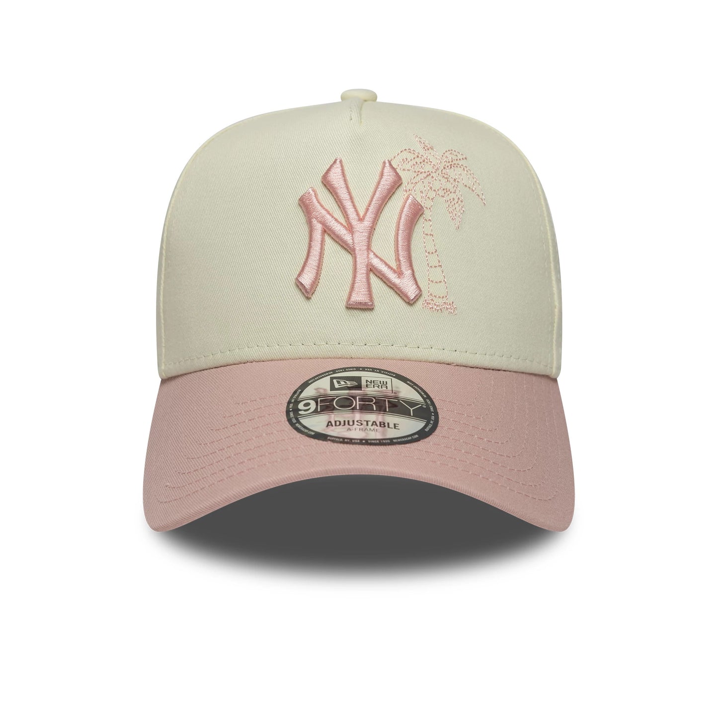Pictured is this MLB Palm New York Yankees 9FORTY A-Frame cap in white & pink. 2