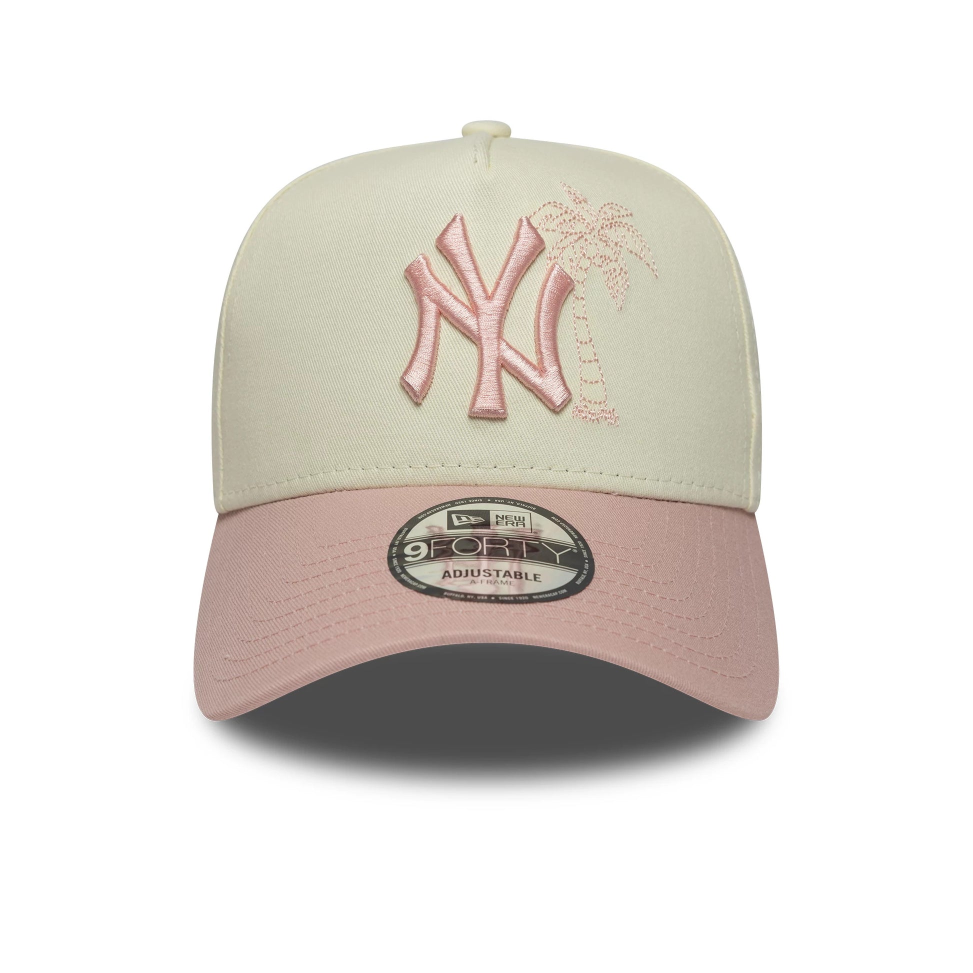 Pictured is this MLB Palm New York Yankees 9FORTY A-Frame cap in white & pink. 2