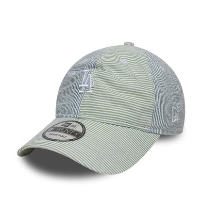 Pictured is this MLB Stripe LA Dodgers 9TWENTY cap in green and blue. 1
