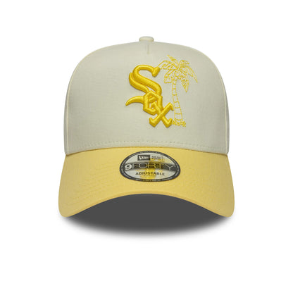 Pictured is this MLB Palm Chicago White Sox 9FORTY A-Frame cap in white & yellow. 2