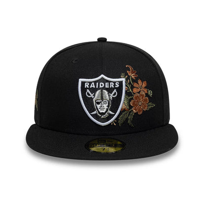 Pictured is this NFL Floral Las Vegas Raiders 59FIFTY Fitted cap in black. 2