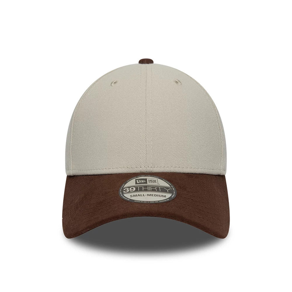 Pictured is this New Era Suede Visor 39THIRTY Stretch Fit cap in light beige. 2