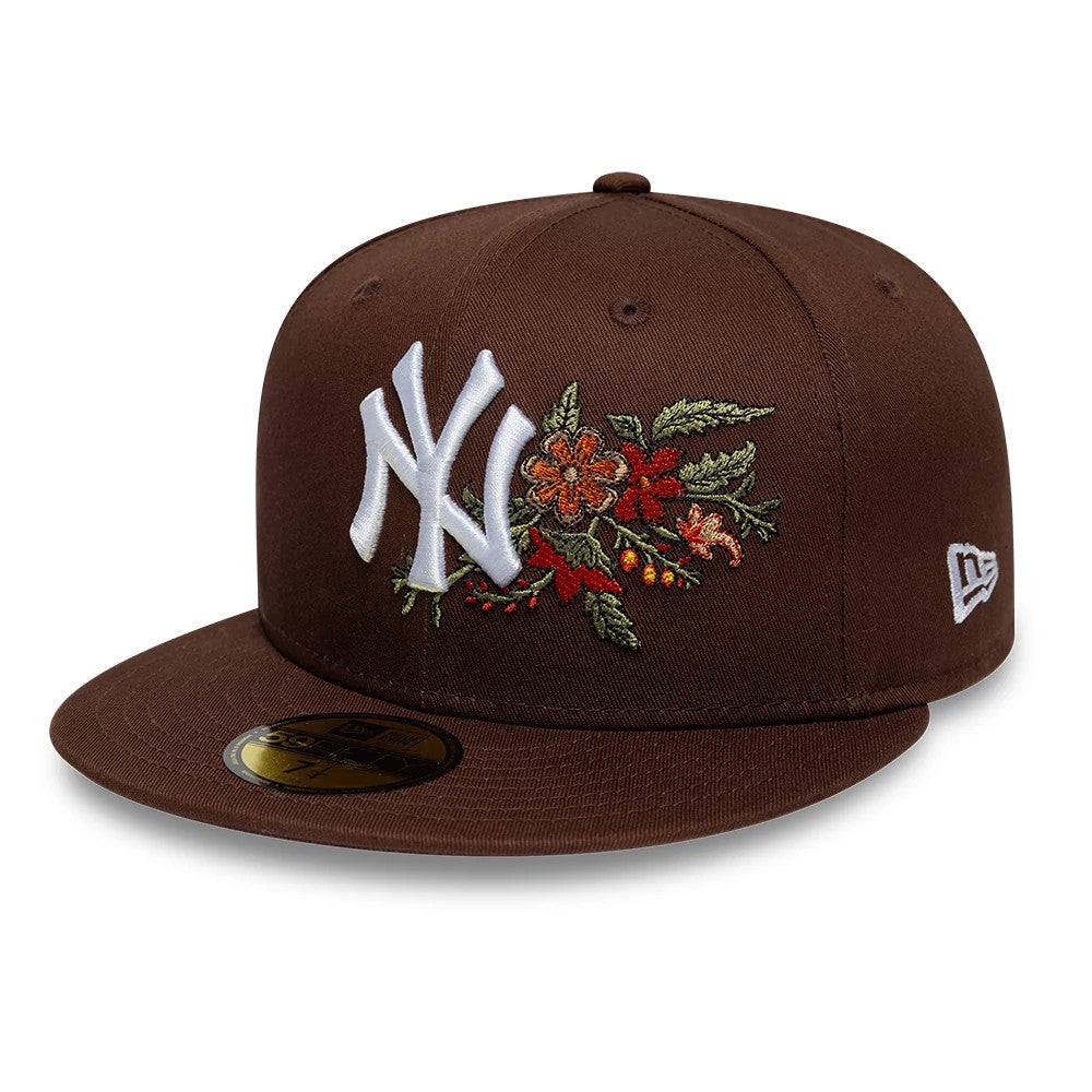 Pictured is this MLB Floral New York Yankees 59FIFTY Fitted cap in dark brown. 3