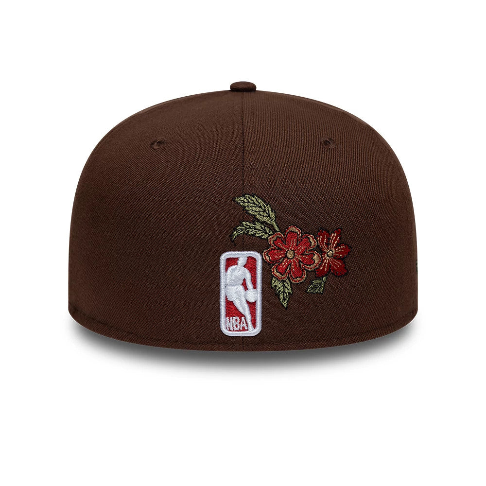 Pictured is this NBA Floral Chicago Bulls 59FIFTY Fitted cap in brown. 4