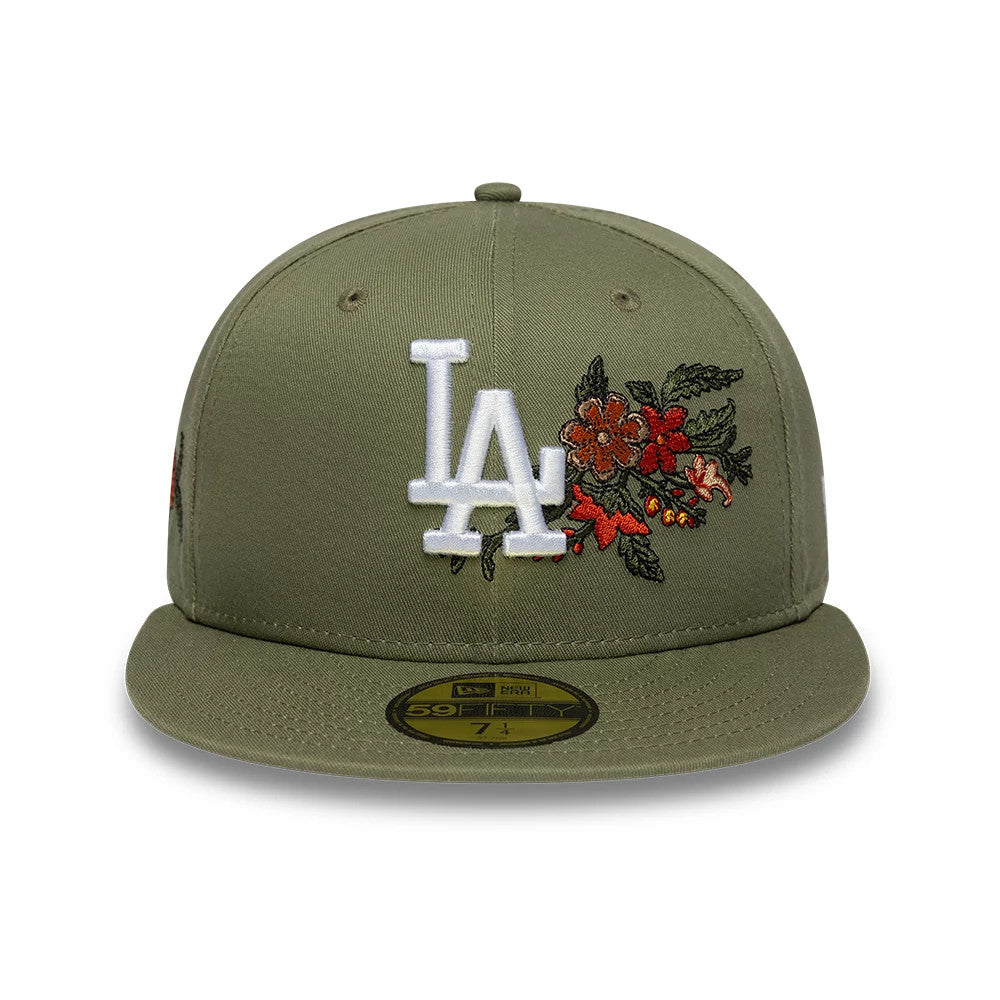 Pictured is this MLB Floral LA Dodgers 59FIFTY Fitted cap in dark green. 2