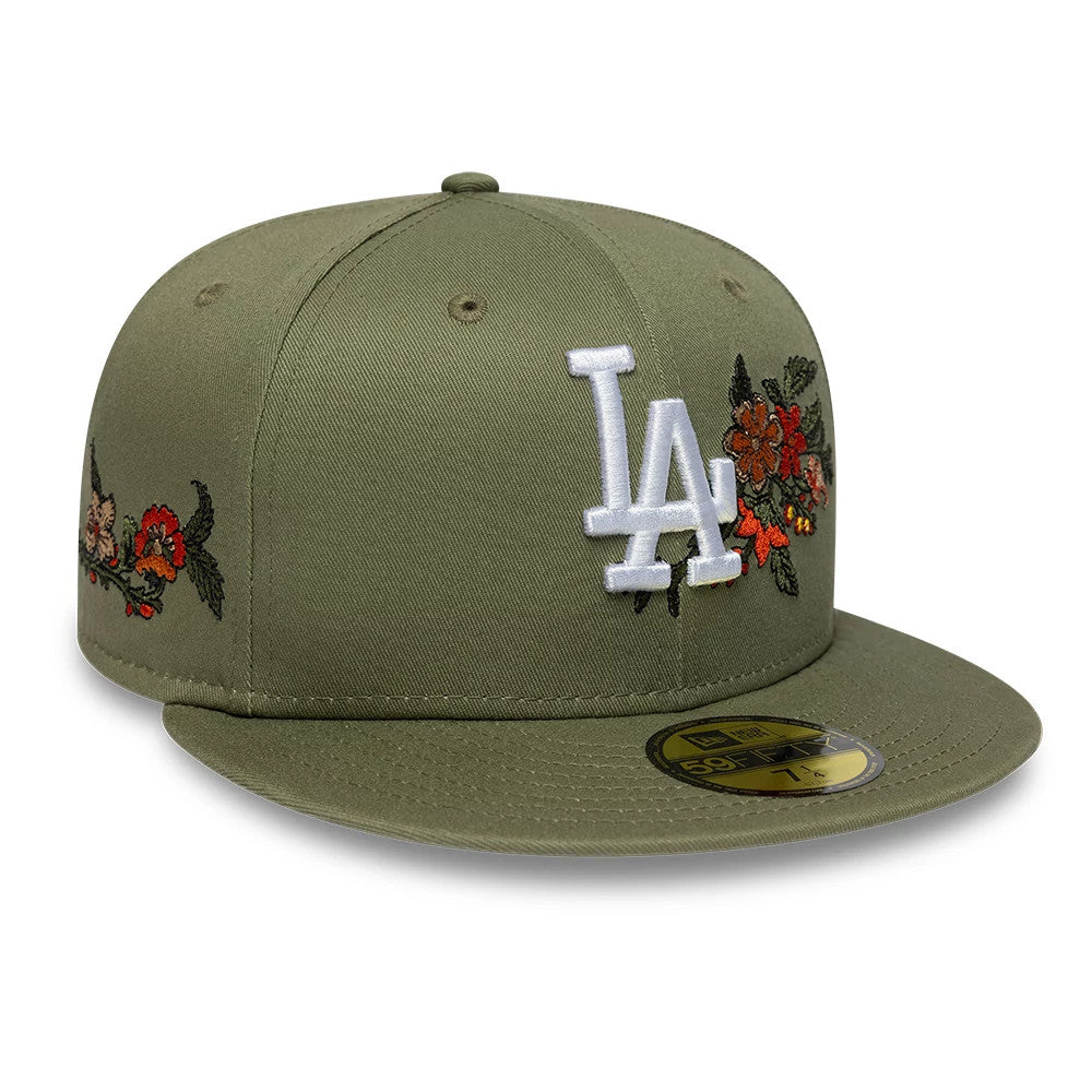 Pictured is this MLB Floral LA Dodgers 59FIFTY Fitted cap in dark green. 1
