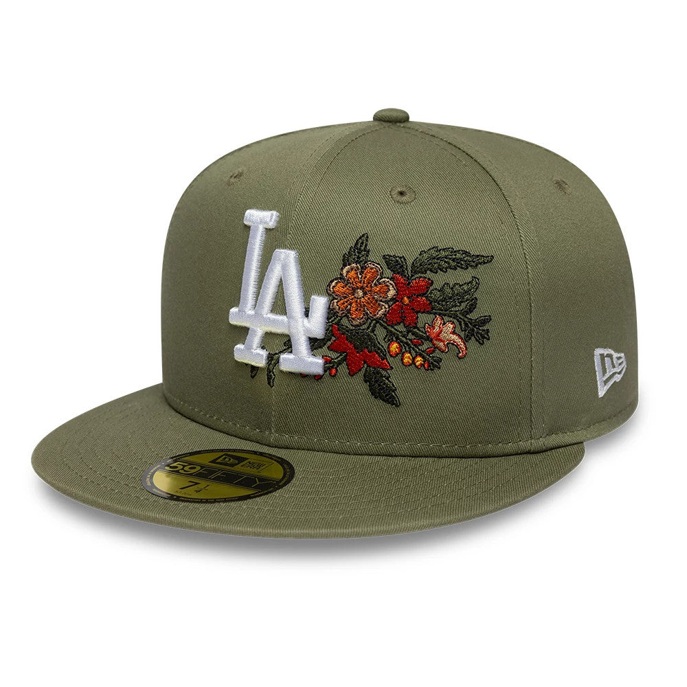 Pictured is this MLB Floral LA Dodgers 59FIFTY Fitted cap in dark green. 3
