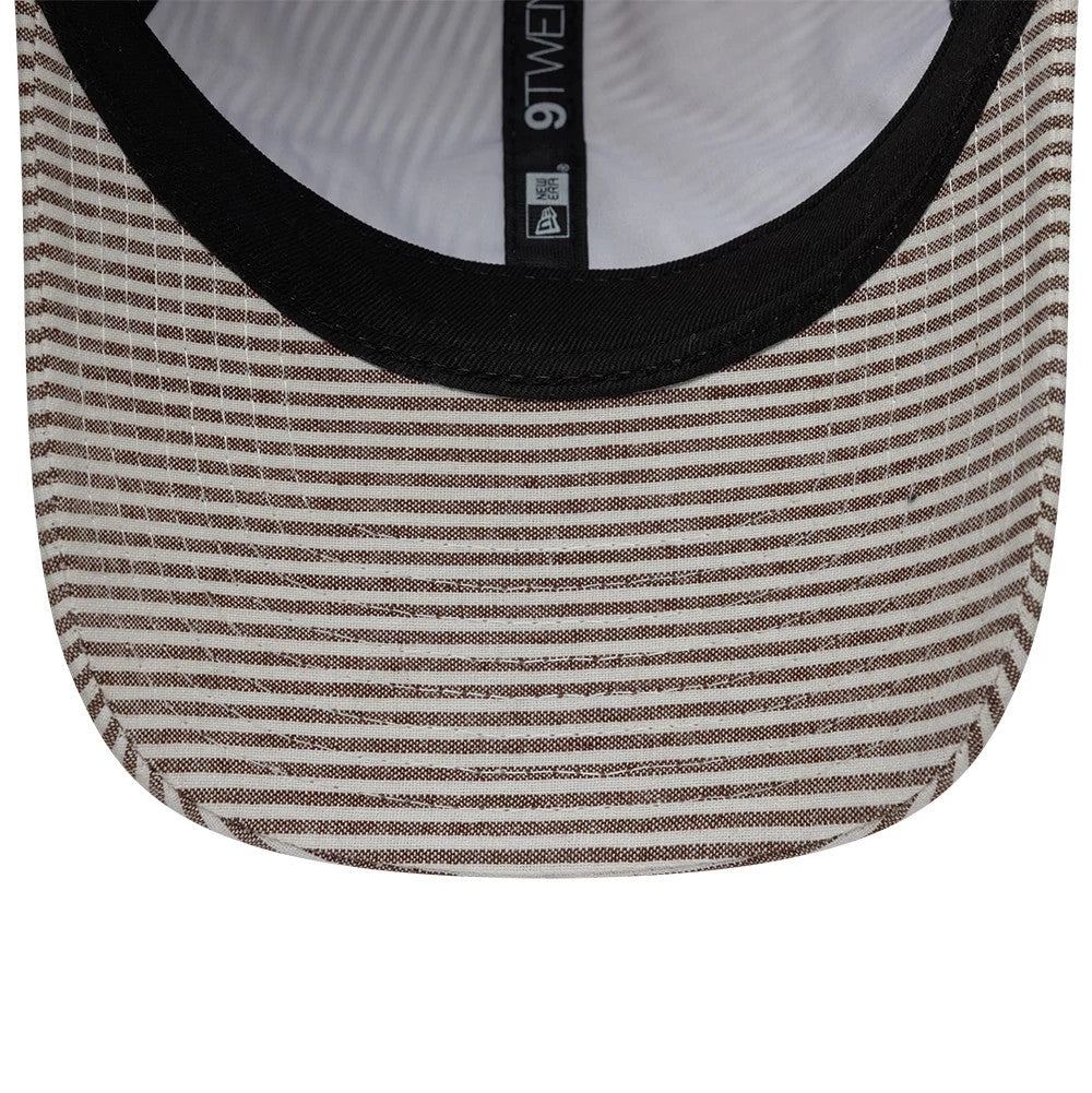 Pictured is this New Era Stripe 9TWENTY cap in beige and brown. 7