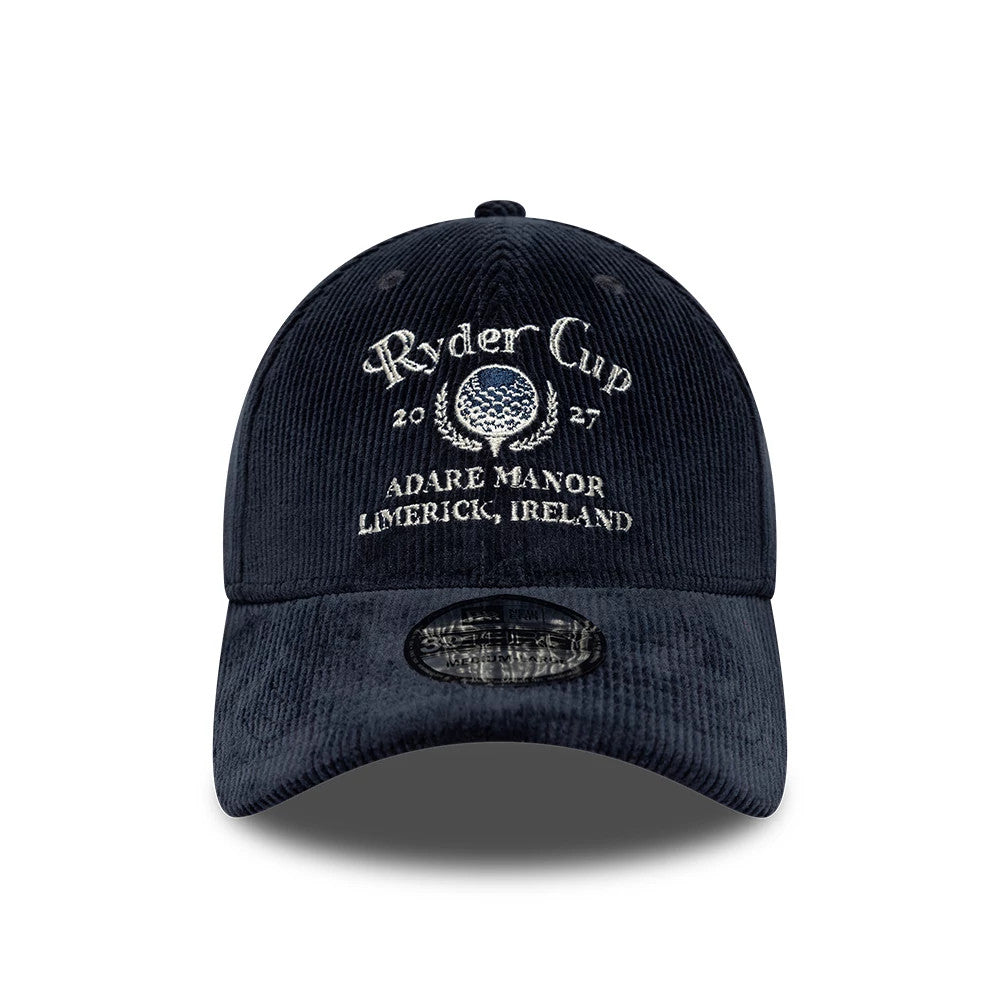 Pictured is this Ryder Cup 2027 Cord 39THIRTY Stretch Fit cap in navy. 2