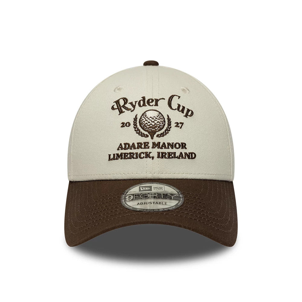 Pictured is this Ryder Cup 2027 Contrast Visor 9FORTY cap in cream. 2