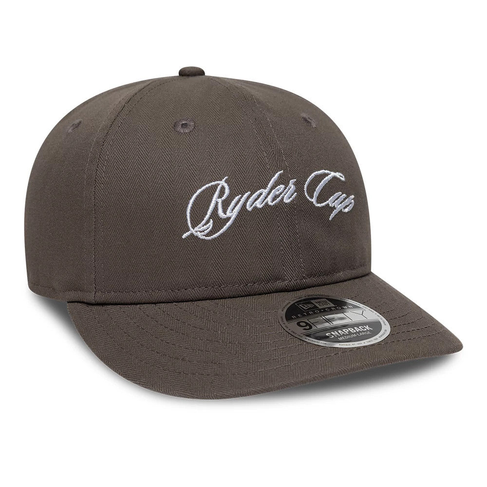 Pictured is this Ryder Cup 2027 Herringbone Retro Crown 9FIFTY cap in grey. 3