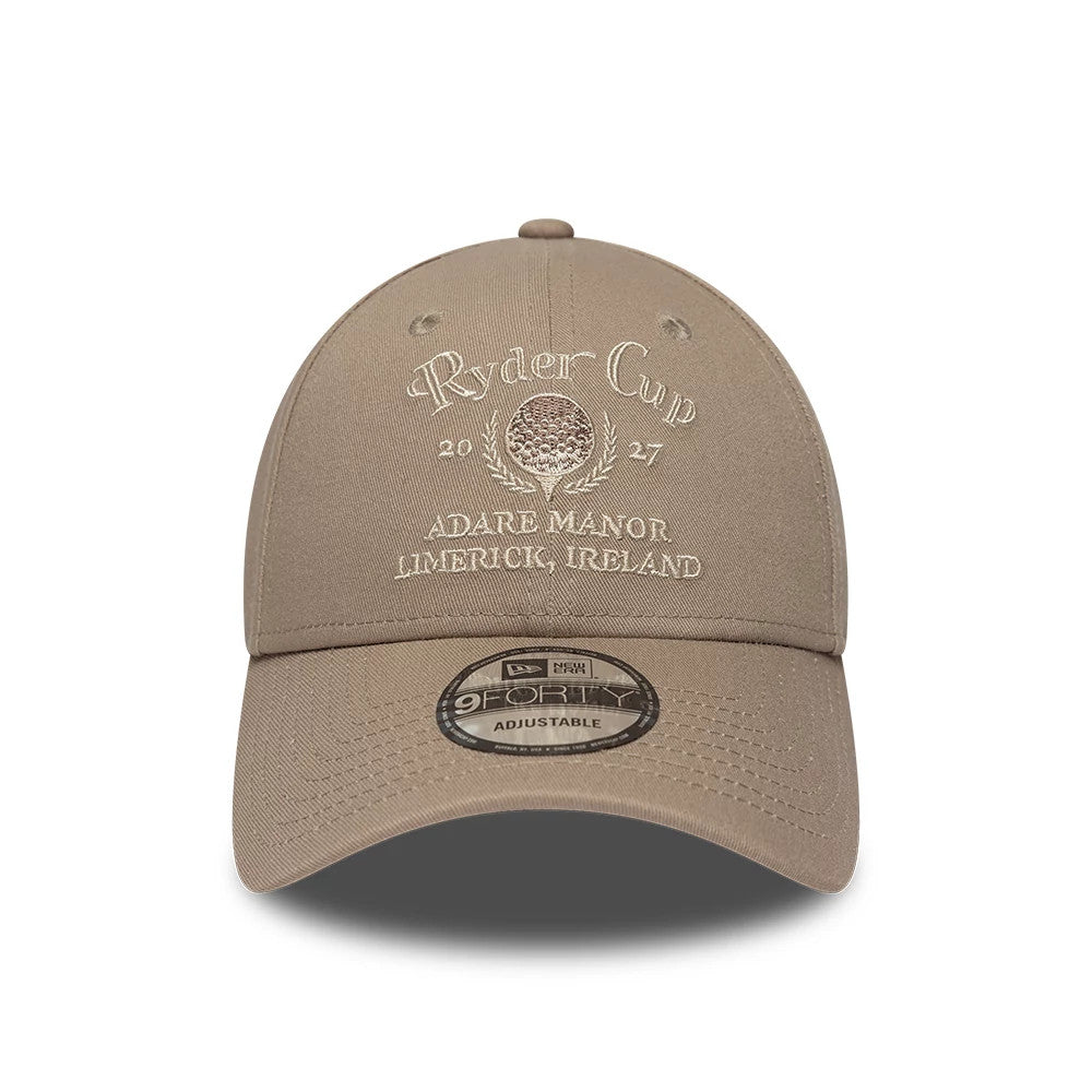 Pictured is this Ryder Cup 2027 9FORTY cap in light brown. 2