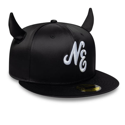 Pictured is this New Era Satin Horn 59FIFTY Fitted cap in black. 3
