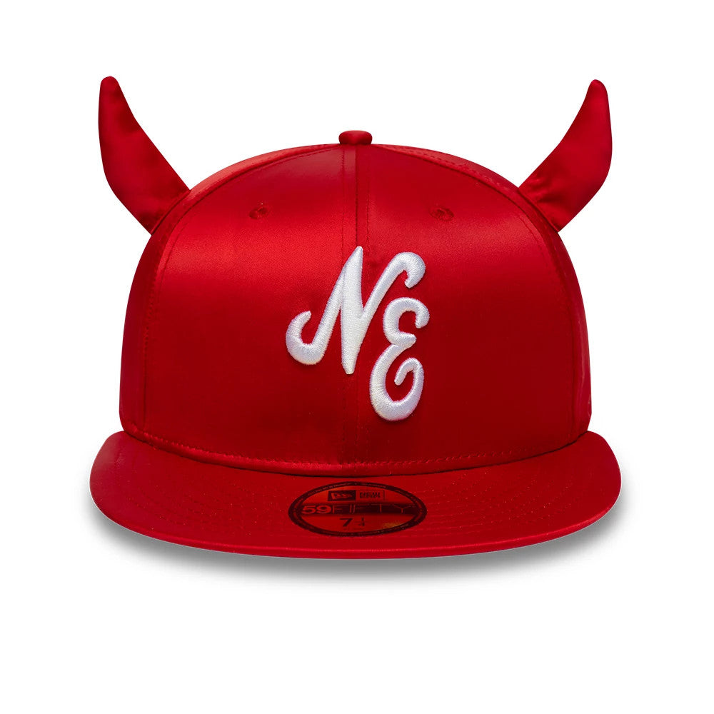 Pictured is this New Era Satin Horn 59FIFTY Fitted cap in red. 2