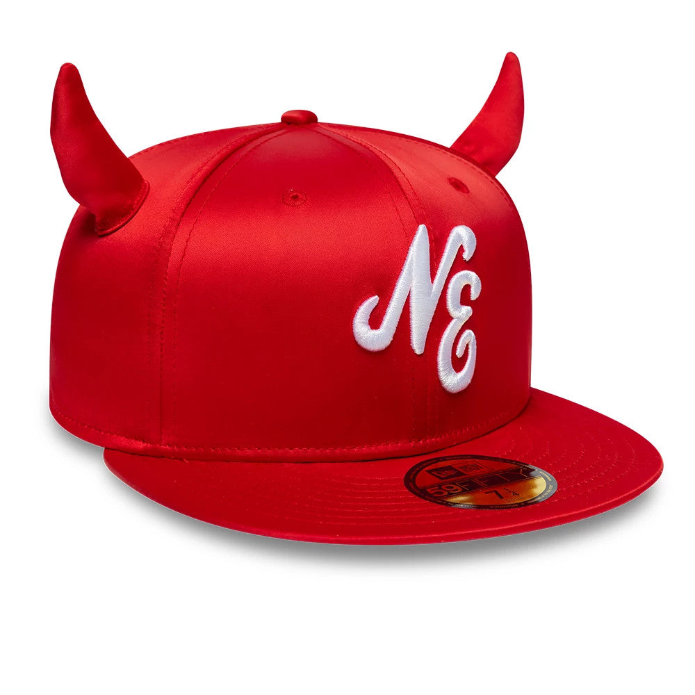 Pictured is this New Era Satin Horn 59FIFTY Fitted cap in red. 3