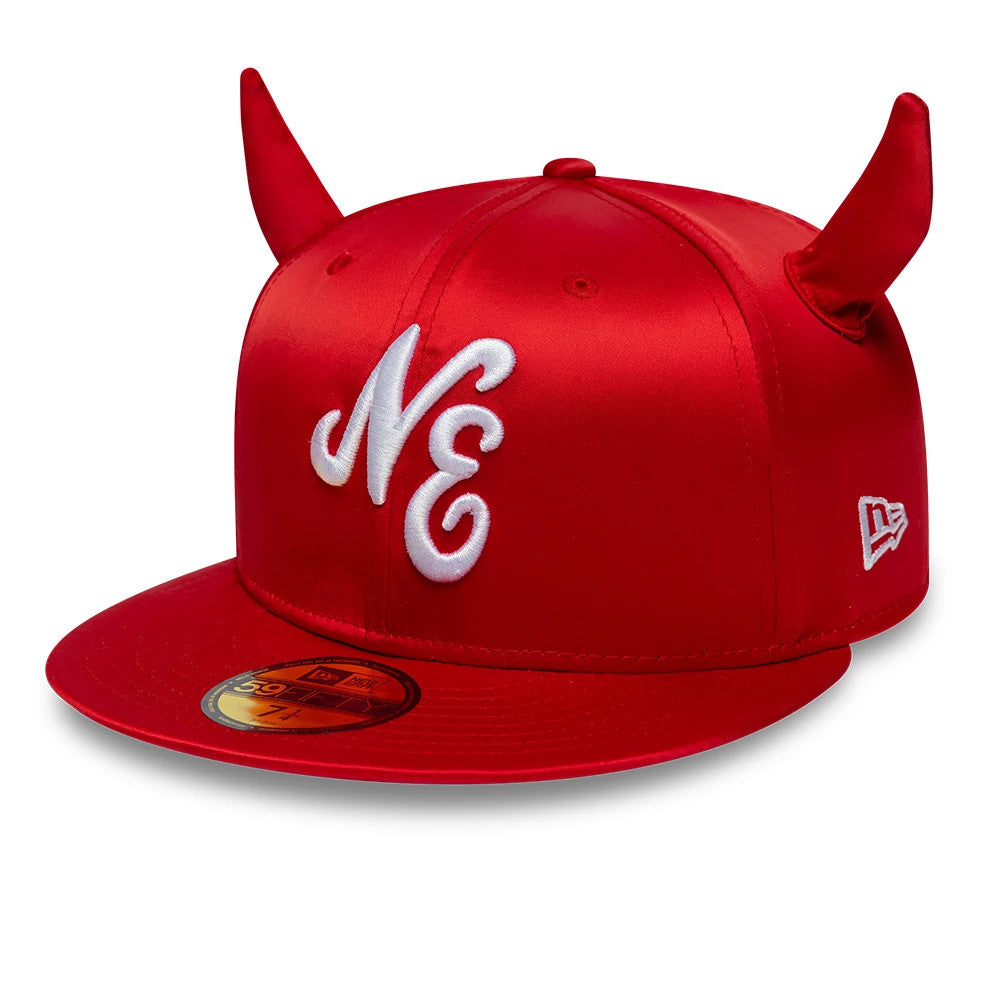 Pictured is this New Era Satin Horn 59FIFTY Fitted cap in red. 1