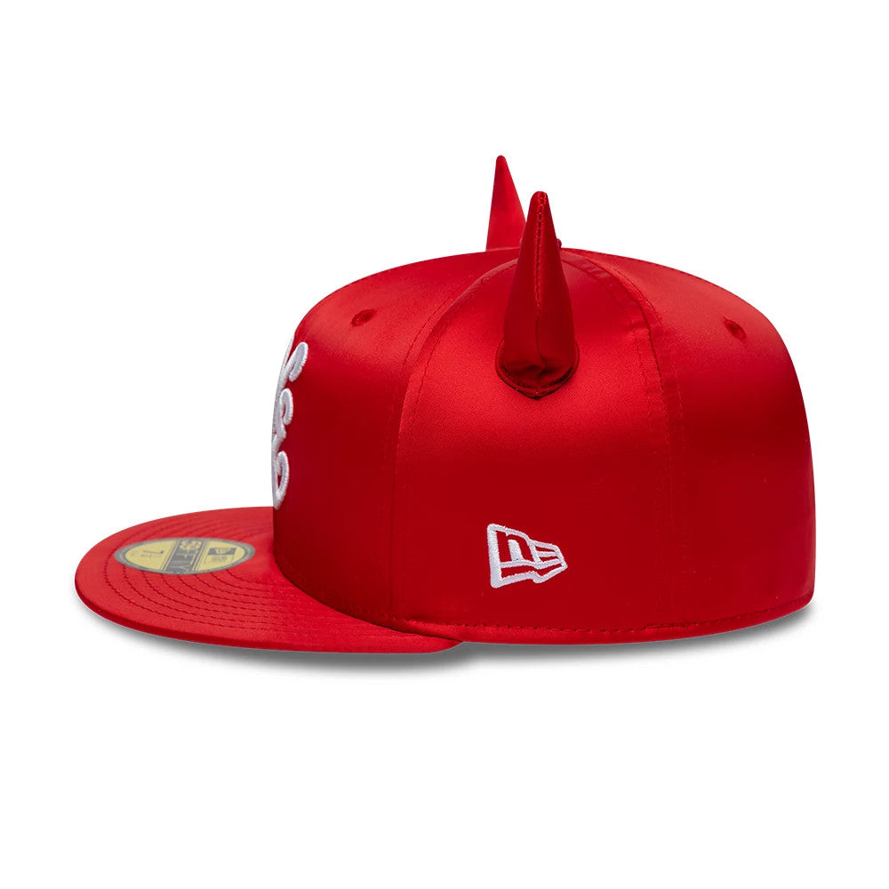 Pictured is this New Era Satin Horn 59FIFTY Fitted cap in red. 4