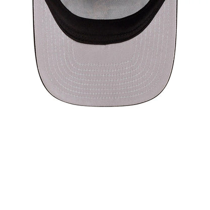 Chicago White Sox MLB Day Of The Dead Black New Era 59FIFTY A-Frame Fitted Cap, inside view showing the grey undervisor with detailed white stitching, a black sweatband running along the inner edge, and partially interior taping.