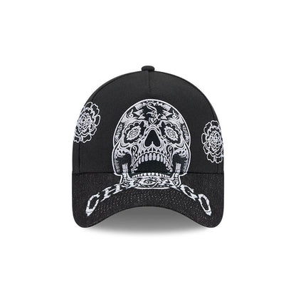 Pictured is this MLB Day Of The Dead Chicago White Sox 9FORTY A-Frame cap in black. 2