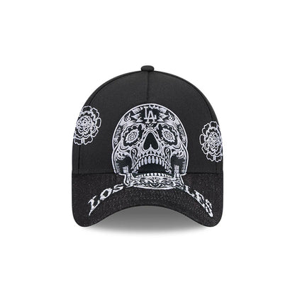 Pictured is this MLB Day Of The Dead LA Dodgers 9FORTY A-Frame cap in black. 2