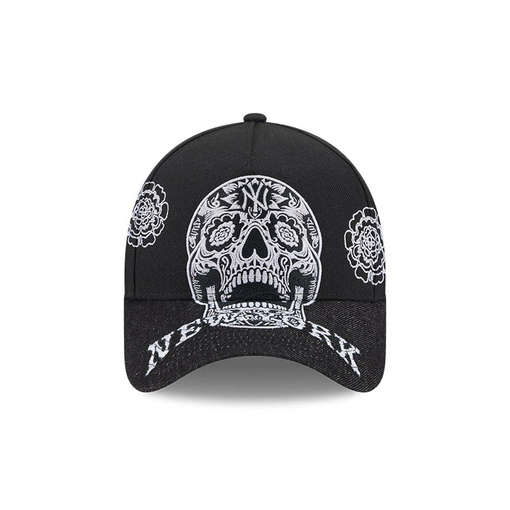 Pictured is this MLB Day Of The Dead New York Yankees 9FORTY A-Frame cap in black. 2
