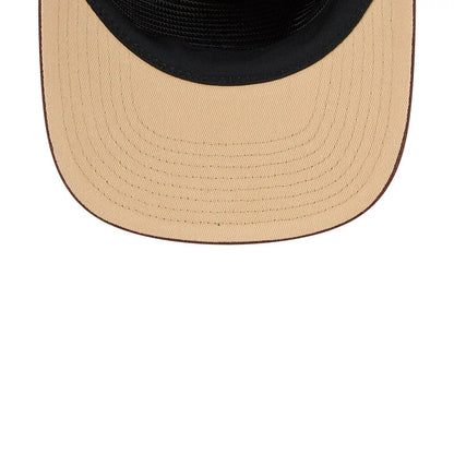 Chicago White Sox MLB Fall Story Multi New Era 19TWENTY Adjustable Cap, inside view showing a tan undervisor with black stitching, a black interior sweatband, and dark tape lines on the crown underside.