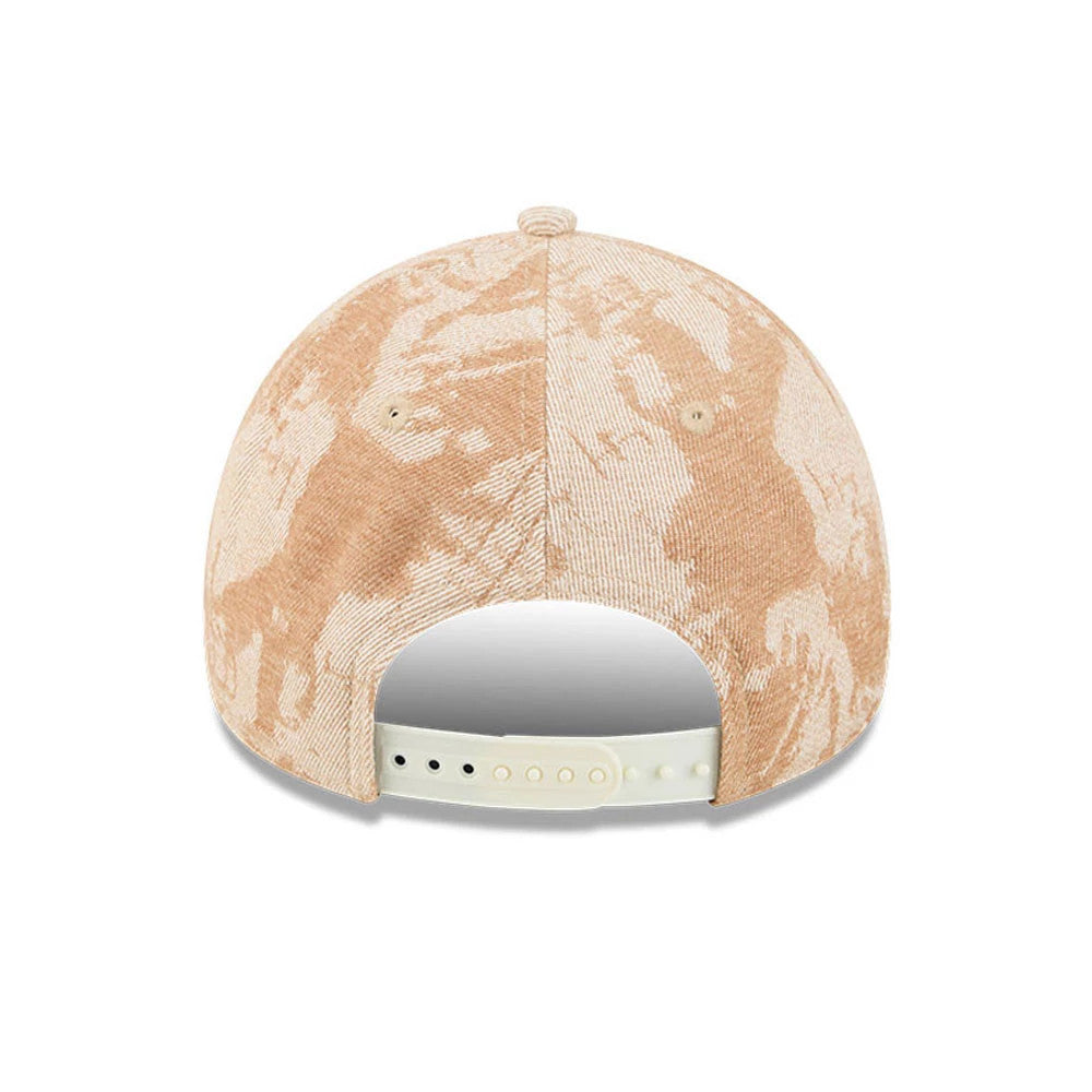 Chicago White Sox MLB Fall Story Beige New Era 9FORTY A-Frame Adjustable Cap, rear view showing the beige and cream pattern on the structured crown, with a light-coloured adjustable strap and beige top button.