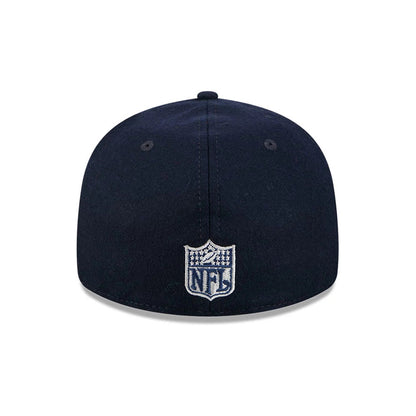 Dallas Cowboys NFL Historic Arch Dark Blue Retro Crown New Era 59FIFTY Fitted Cap, rear view showing the white embroidered NFL Shield logo at the centre of the back panels, evenly positioned on the structured dark blue crown.