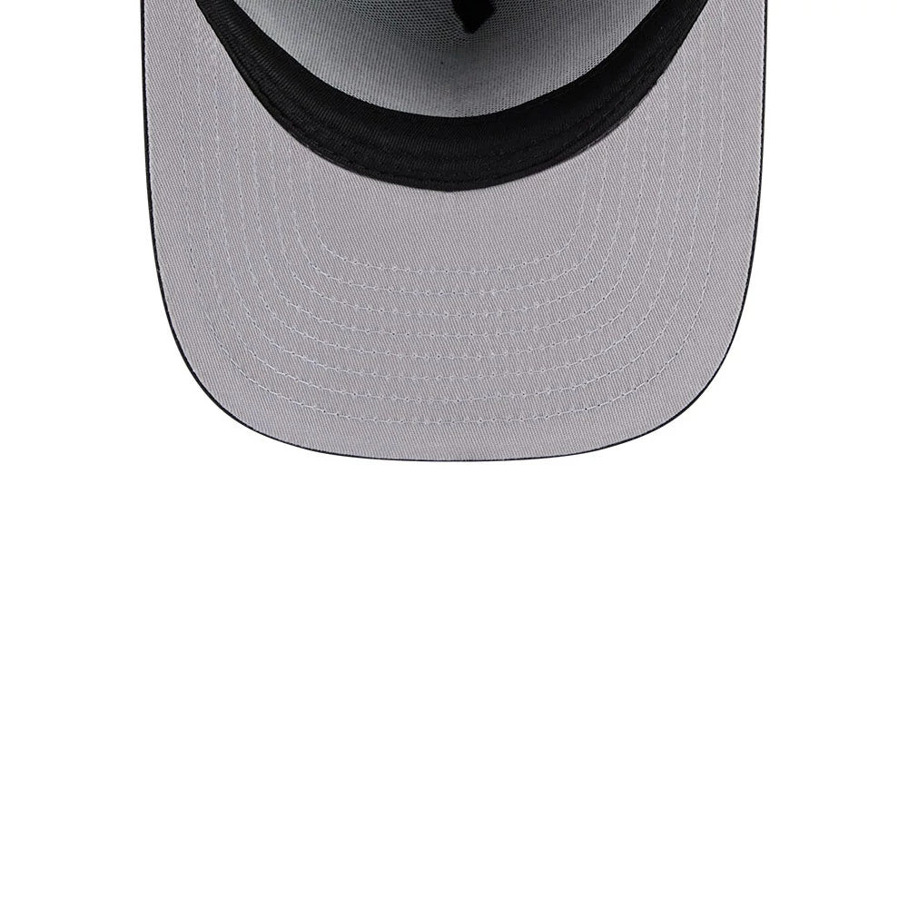 Teenage Mutant Ninja Heroes Black New Era 59FIFTY A-Frame Fitted Cap, inside view showing a grey undervisor with concentric stitching patterns, a black sweatband encircling the interior, and contrasting black taping securing the crown panels.
