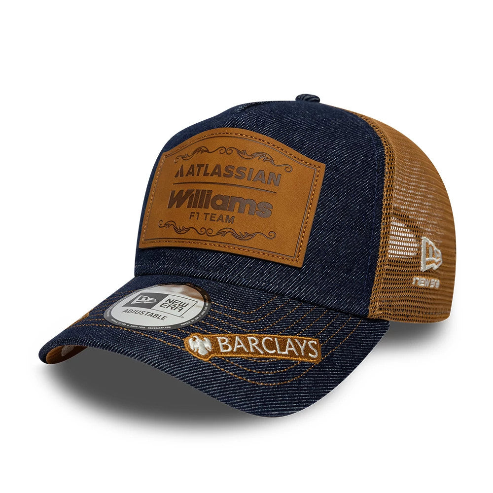 Pictured is this Williams Alex Albon Austin Race Special 9FORTY E-Frame Trucker cap in navy. 4