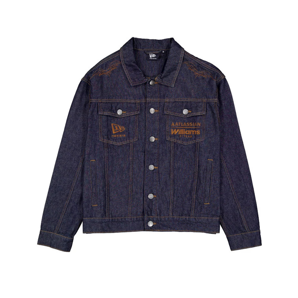 The model is wearing this Williams Austin Race Special Denim Jacket in blue. 1