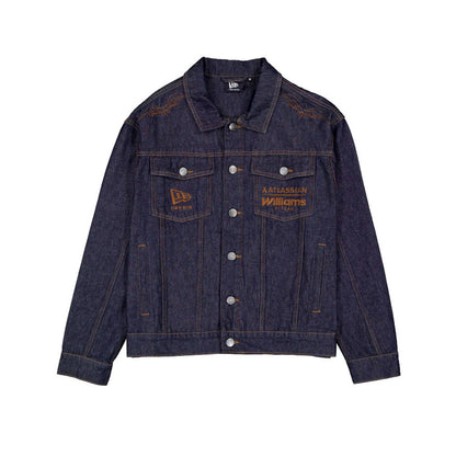 The model is wearing this Williams Austin Race Special Denim Jacket in blue. 1