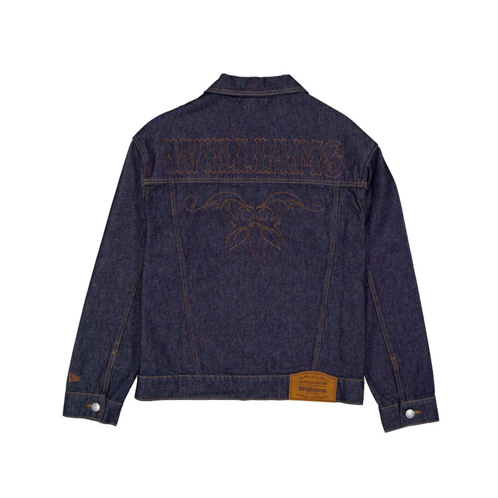 The model is wearing this Williams Austin Race Special Denim Jacket in blue. 2