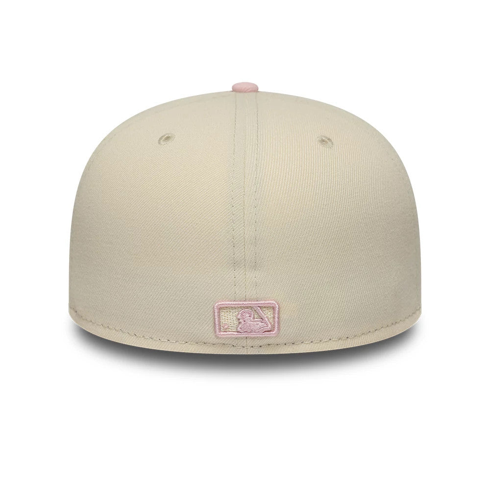 Pictured is this MLB League Essential LA Dodgers 59FIFTY Fitted cap in cream & pink. 6