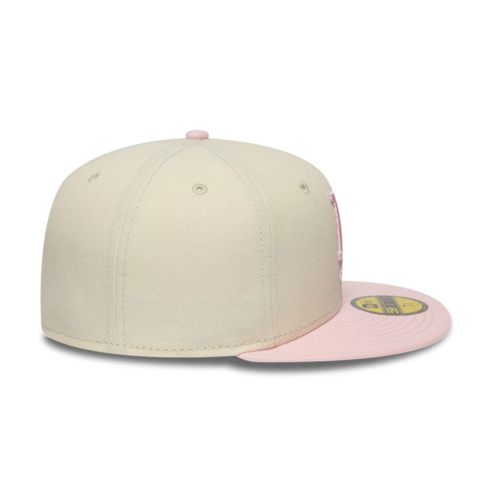 Pictured is this MLB League Essential LA Dodgers 59FIFTY Fitted cap in cream & pink. 5
