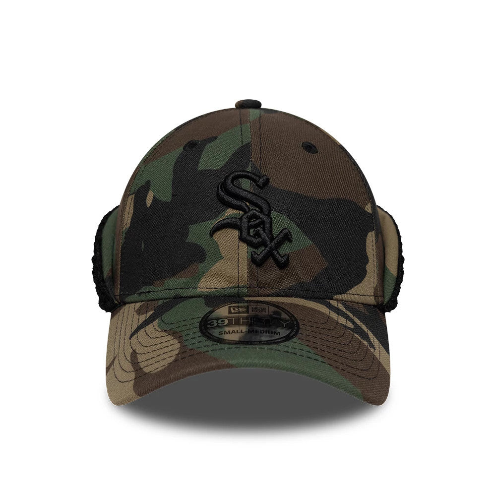 Pictured is this MLB Chicago White Sox 39THIRTY Downflap Stretch Fit cap in woodland camo. 2